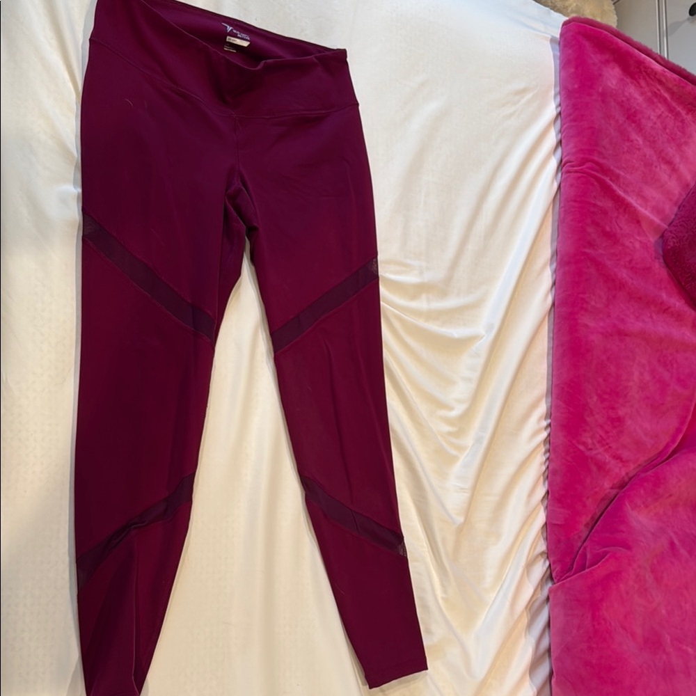 Burgundy Leggings with Mesh Accents